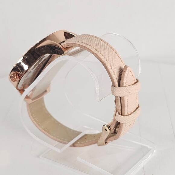 Women's JS Quartz Watch Rose Gold Dial Crystal Bezel Faux Leather Band 38mm - Picture 12 of 13